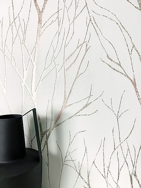 Newroom Vliestapete, Weiß Tapete Floral Äste günstig online kaufen