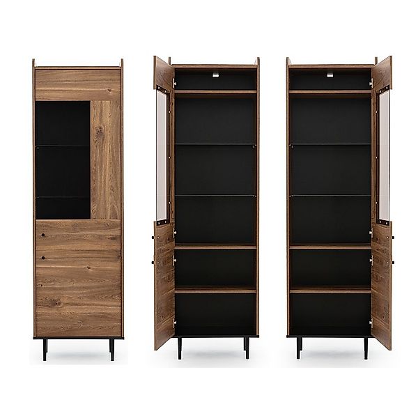 Lomadox Vitrine VAREDO-132 Eiche Nb. Wohnzimmer günstig online kaufen