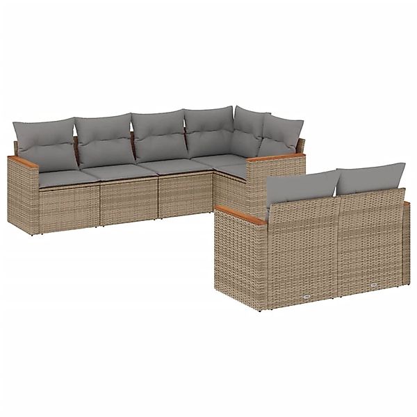 vidaXL 7-Tlg Garten-Sofagarnitur mit Kissen Beige Poly Rattan 3226143 günstig online kaufen