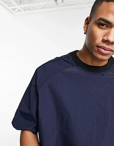 ASOS DESIGN – Marineblaues Oversize-T-Shirt mit halblangen Ärmeln aus geweb günstig online kaufen