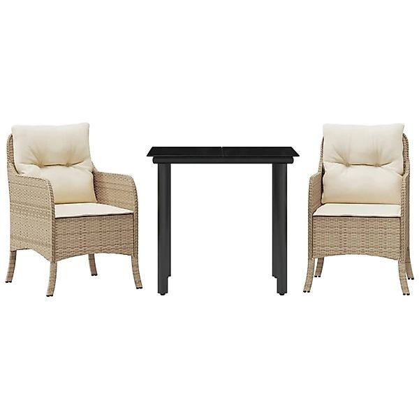 vidaXL 3-Tlg Garten-Essgruppe mit Kissen Beige Poly Rattan 3211969 günstig online kaufen