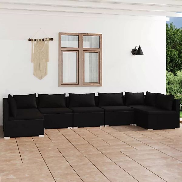 Vidaxl 7-tlg. Garten-lounge-set Mit Kissen Poly Rattan Schwarz günstig online kaufen