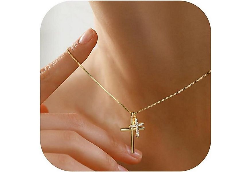 LuxusKollektion Kette und Anhänger Set Kreuz Kette Damen 14K Gold Vergoldet günstig online kaufen
