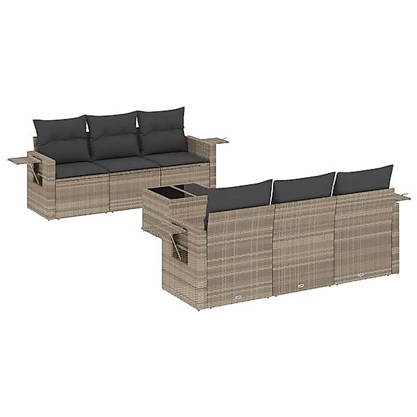 vidaXL 7-Tlg Garten-Sofagarnitur mit Kissen Hellgrau Poly Rattan 3219911 günstig online kaufen