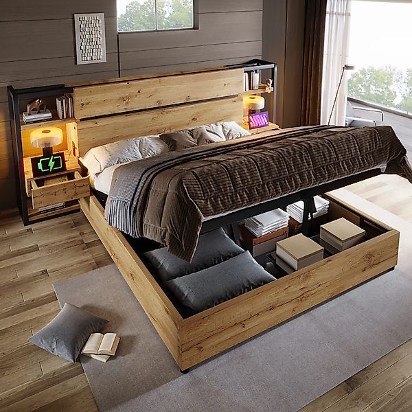 Flieks Holzbett, Hydraulisches Stauraumbett Schlafzimmerset 180x200cm günstig online kaufen