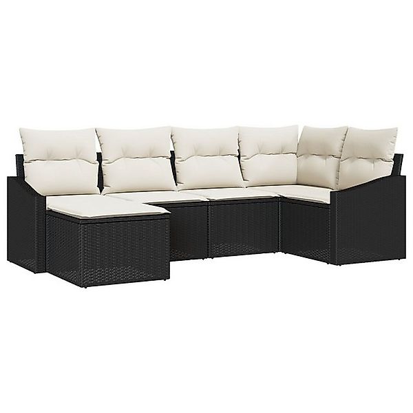 vidaXL Loungesofa Garten Essgruppe Set von 6 Beige, Schwarz Rattan, Polyest günstig online kaufen