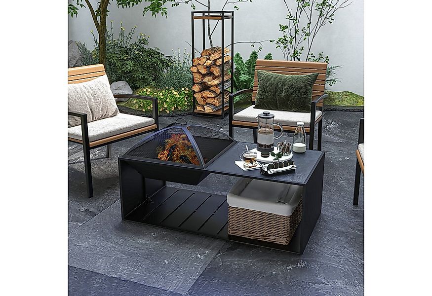 Outsunny Feuerschale mit Schürhaken, Ablage, Funkengitter, (Feuerkorb, 1-St günstig online kaufen