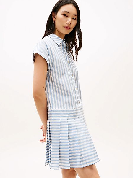 Tommy Hilfiger Shirtkleid "POPLIN PLEATED SHORT SS DRESS" mit Logo-Stickere günstig online kaufen