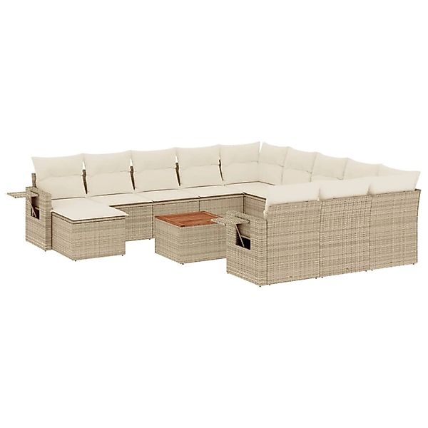 vidaXL 13-Tlg Garten-Sofagarnitur mit Kissen Beige Poly Rattan 3257199 günstig online kaufen