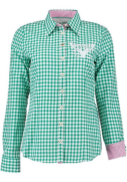 OS Trachten Trachtenbluse Pidara Tailliert, Kontraststoff, Schriftzug und H günstig online kaufen