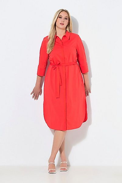 Ulla Popken Midikleid Hemdblusenkleid A-Linie Gürtel Hemdkragen 3/4-Arm günstig online kaufen