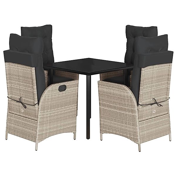 vidaXL 5-Tlg Garten-Essgruppe mit Kissen Hellgrau Poly Rattan 3213285 günstig online kaufen