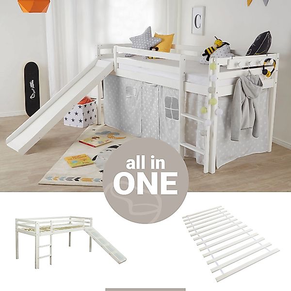 Homestyle4u Kinderbett 90x200 mit Lattenrost und Rutsche in Weiß 2254 günstig online kaufen