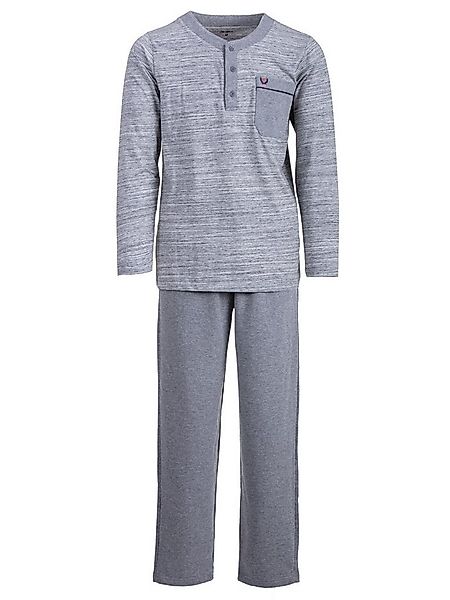 Henry Terre Schlafanzug Kuscheliger Hausanzug Langarm - Uni mit farbigem Kr günstig online kaufen