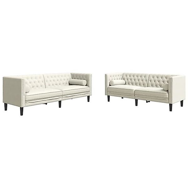 vidaXL Sofa 2-tlg. Chesterfield-Sofa-Set mit Nackenrollen Creme Samt günstig online kaufen