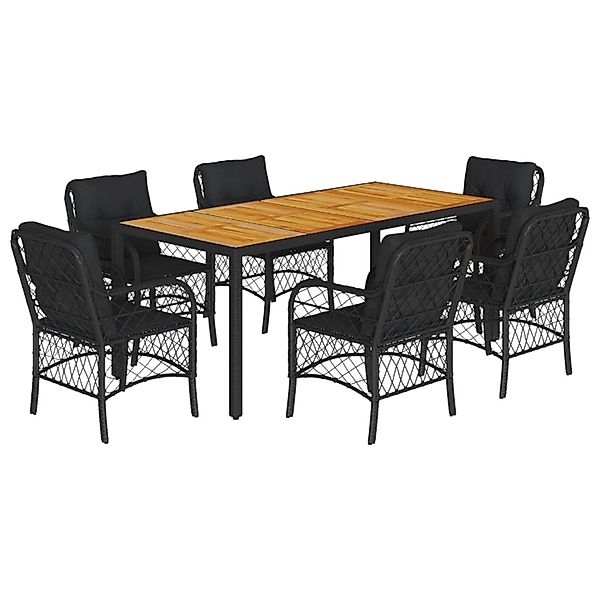 vidaXL 7-Tlg Garten-Essgruppe mit Kissen Schwarz Poly Rattan 3212046 günstig online kaufen