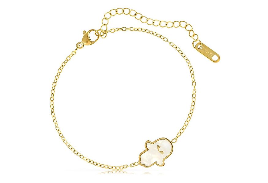 Made by Nami Edelstahlarmband Damen Gold mit Perlmutt Hamsa Hand Anhängern günstig online kaufen