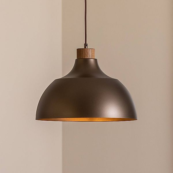 Envostar Hängeleuchte Kaitt, braun, Ø 34 cm, Holzdetail günstig online kaufen