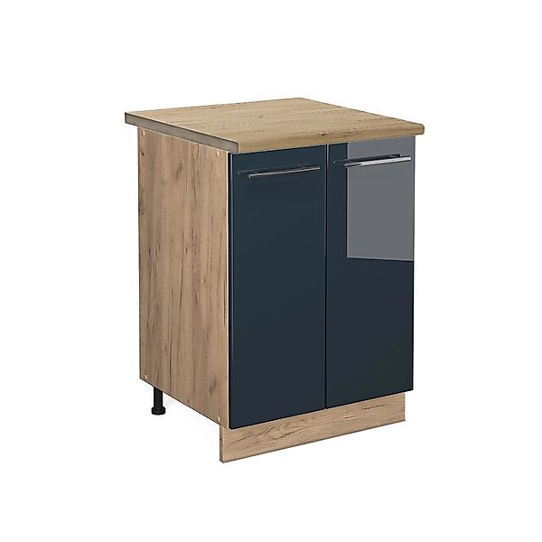Vicco Küchenunterschrank Fame-Line Dunkelblau Hochglanz/Goldkraft Eiche 60 günstig online kaufen
