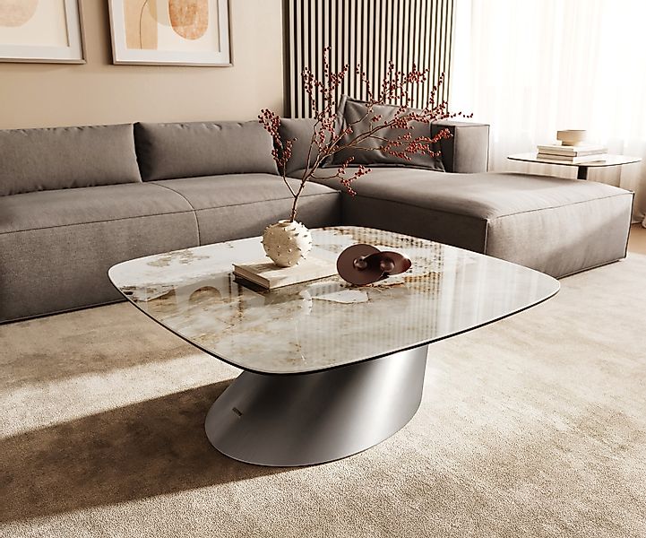 Couchtisch Edge Boot 90x90 cm Keramik Minas Melange Conis Edelstahl gebürst günstig online kaufen