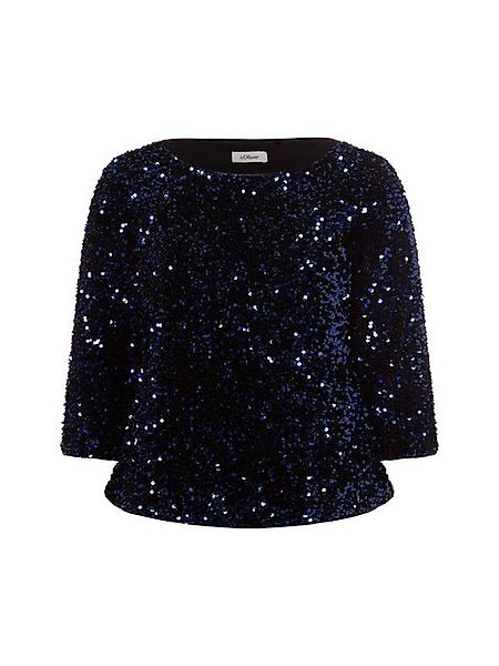 s.Oliver BLACK LABEL Langarmbluse Samtbluse mit Pailletten-Besatz Schlitz günstig online kaufen