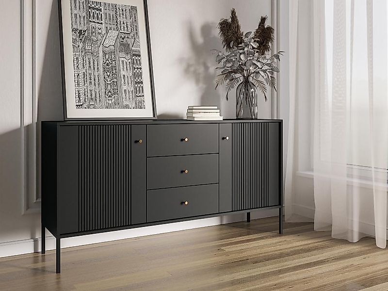 Sideboard mit 2 Türen & 3 Schubladen - MDF- Schwarz - DEMASIA günstig online kaufen