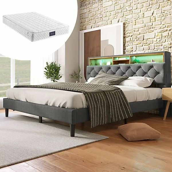 REDOM Polsterbett Doppelbett Stauraum-Kopfteil Bett (160x200cm Inklusive-Ma günstig online kaufen