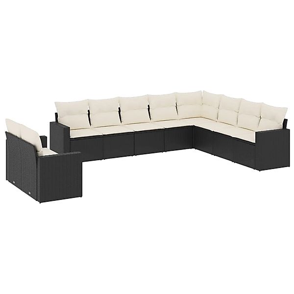 vidaXL 10-Tlg Garten-Sofagarnitur mit Kissen Schwarz Poly Rattan 3219156 günstig online kaufen