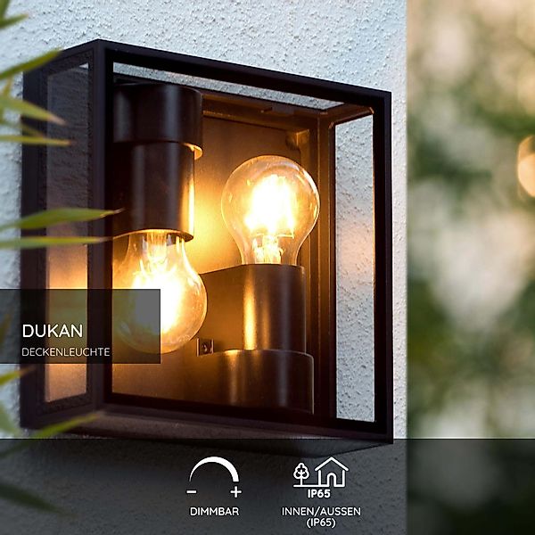 Deckenleuchte Dukan in Schwarz E27 2-flammig IP65 günstig online kaufen
