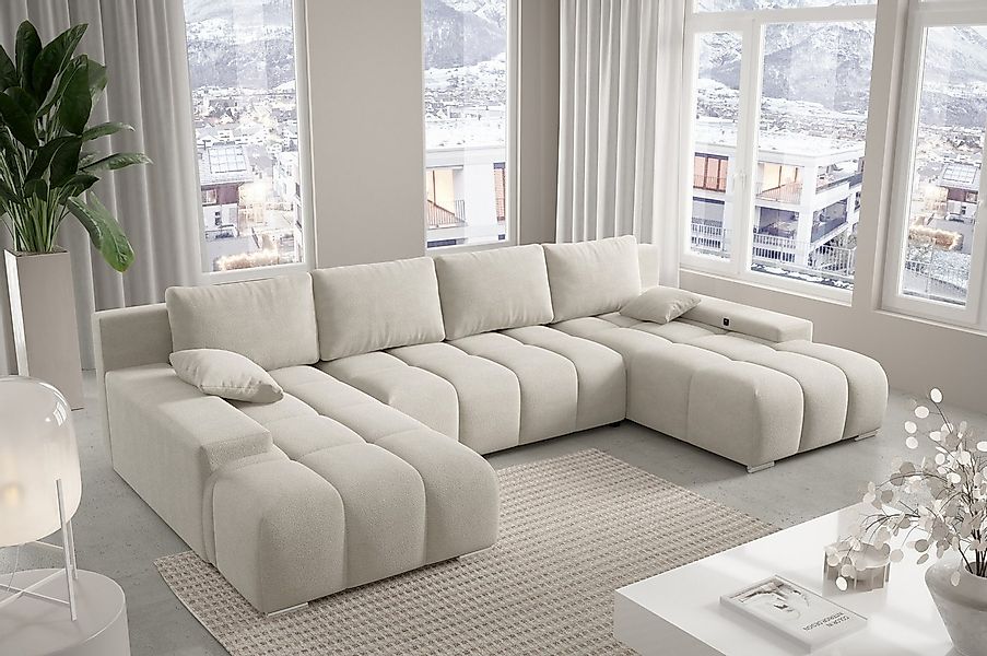 PROMETO Möbel Ecksofa Ecksofa Couch U-Form, Teddy-Bouclé Stoff Schlaffunkti günstig online kaufen