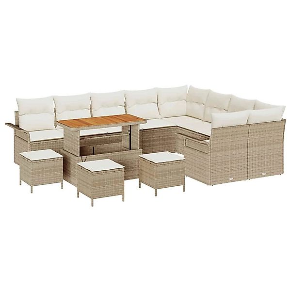 vidaXL 13-Teiliges Garten-Sofa-Set mit Beige Kissen aus Poly Rattan und Aka günstig online kaufen