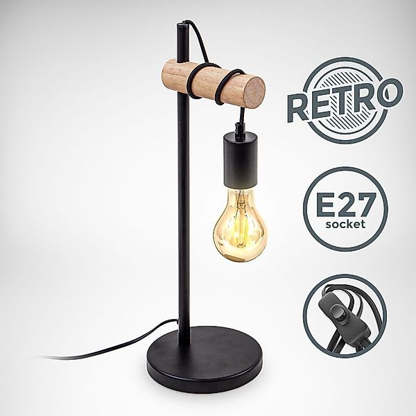 B.K.Licht Tischleuchte Nachttischlampe Vintage E27 Holz günstig online kaufen