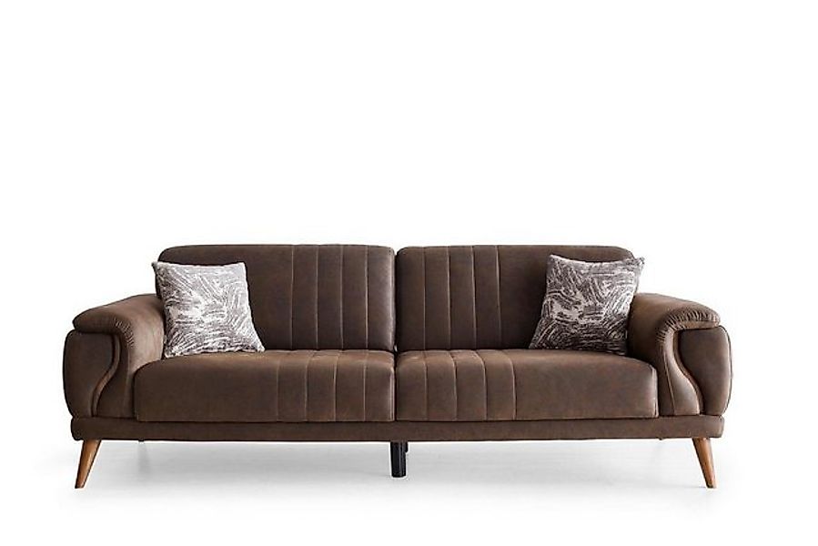 Xlmoebel Sofa Elegantes 3-Sitzer-Sofa für das Wohnzimmer in braunem Stoff, günstig online kaufen