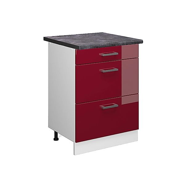 Vicco Unterschrank R-Line, Rot Hochglanz/Weiß, 60 cm mit Schubladen, ohne A günstig online kaufen