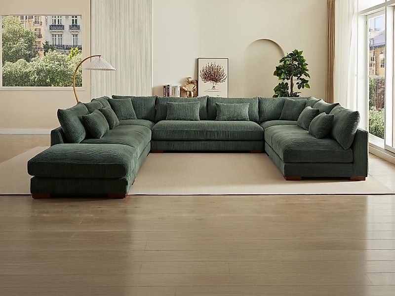 Große Wohnlandschaft + Hocker - Cord - Grün - SPERONE von Pascal Morabito günstig online kaufen