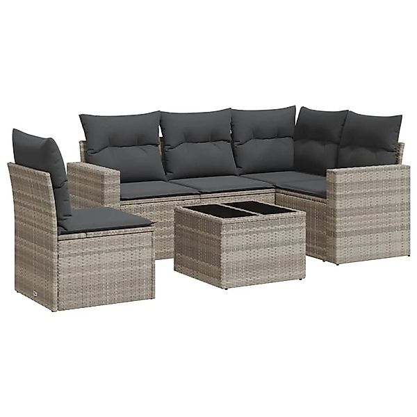 vidaXL 6-Tlg Garten-Sofagarnitur mit Kissen Hellgrau Poly Rattan 3251319 günstig online kaufen