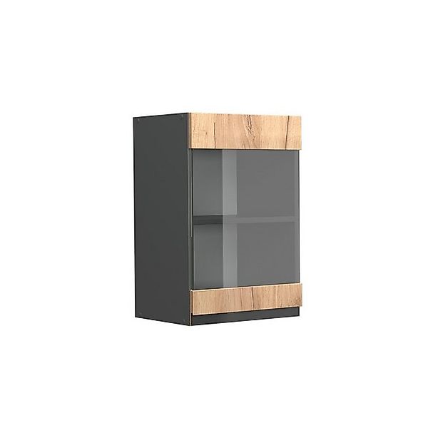 Vicco Küchenglasschrank R-Line Goldkraft Eiche/Anthrazit 40 cm J-Shape günstig online kaufen