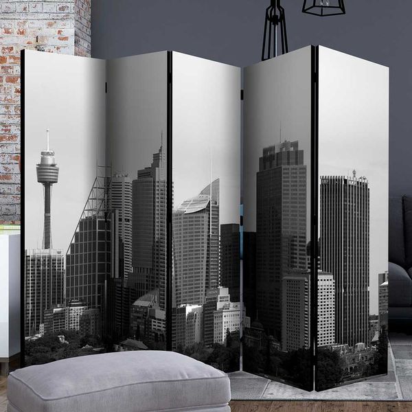 Paravent Sichtschutz in Grau Fichte Massivholz und Leinwand günstig online kaufen