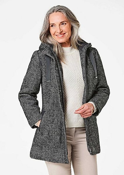 GOLDNER Jerseyblazer Kurzgröße: Wollmantel mit Fischgräten-Muster Kapuzenma günstig online kaufen