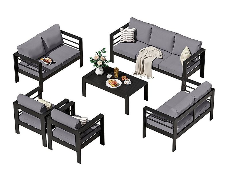 MeXo Gartenlounge-Set Gartenmöbel Set Aluminium outdoor wetterfest, (1 x 3- günstig online kaufen