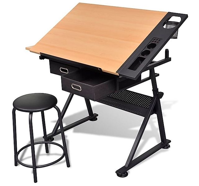 vidaXL Zeichentisch Zeichentisch mit neigbarer Tischplatte 2 Schubladen und günstig online kaufen
