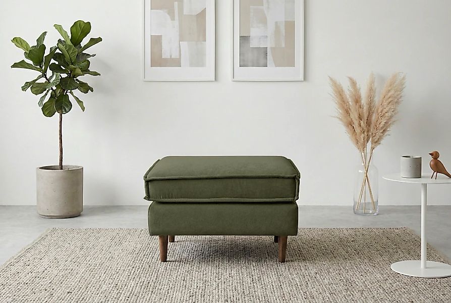 Home affaire Polsterhocker "Pinto Skandi" mit Keder, Massivholzfüße Eiche g günstig online kaufen