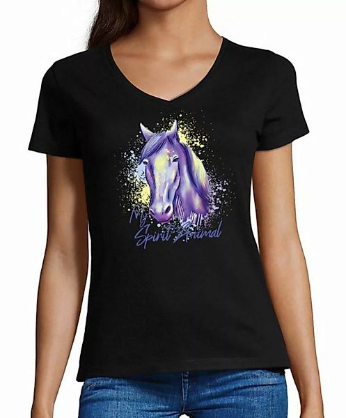 MyDesign24 T-Shirt Damen Pferde Print Shirt bedruckt - My Spirit Animal Bau günstig online kaufen