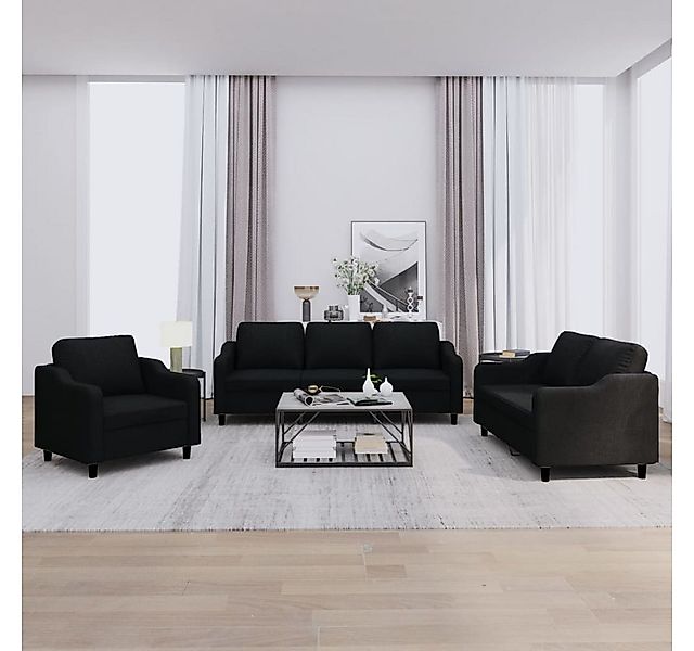 vidaXL Sofa Sofagarnitur Set mit Kissen Stoff, 3-tlg., Schwarz günstig online kaufen