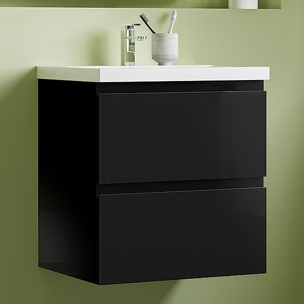 Aica Sanitär Waschtisch Glänzend schwarz MDF günstig online kaufen