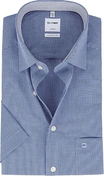 OLYMP Hemd  Luxor Kurzarm Karo Royal Blau - Größe 48 günstig online kaufen