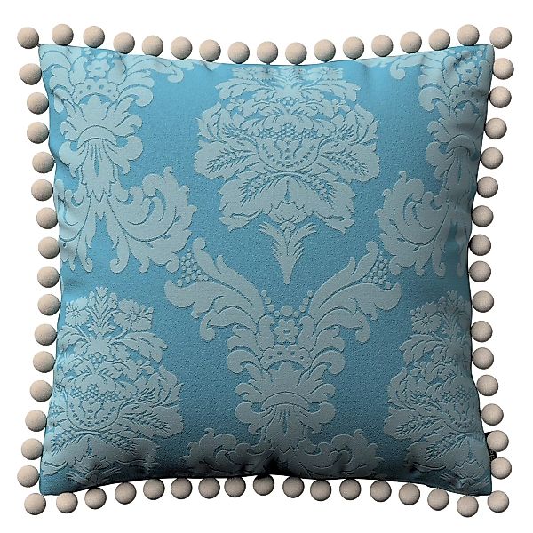 Kissenhülle Wera mit Bommeln, blau, 45 x 45 cm, Damasco (613-67) günstig online kaufen
