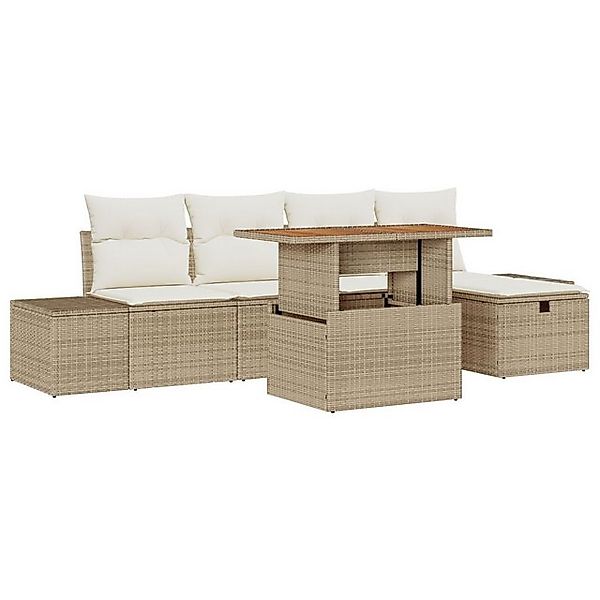 vidaXL Loungesofa 6-teiliges Garten Sofa Set mit Kissen Beige Poly Rattan, günstig online kaufen