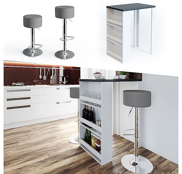Vicco Bartisch, Weiß/Anthrazit, 80 x 57 cm mit 2 Barhockern günstig online kaufen