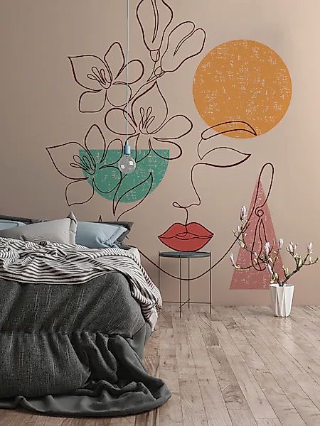 A.S. Création Vliestapete »Fototapete Line Art Frau mit Blüten« matt strukt günstig online kaufen